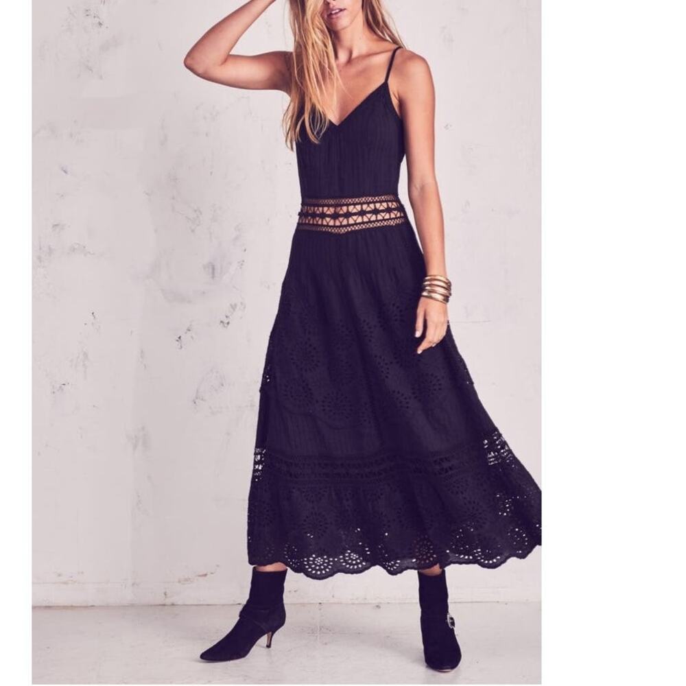 LOVESHACKFANCY Edith Crochet Lace Victorian V Neck Midi Dress Size 4